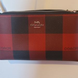 Coach Red & Black Buffalo Plaid Top-Zip Crossbody bag